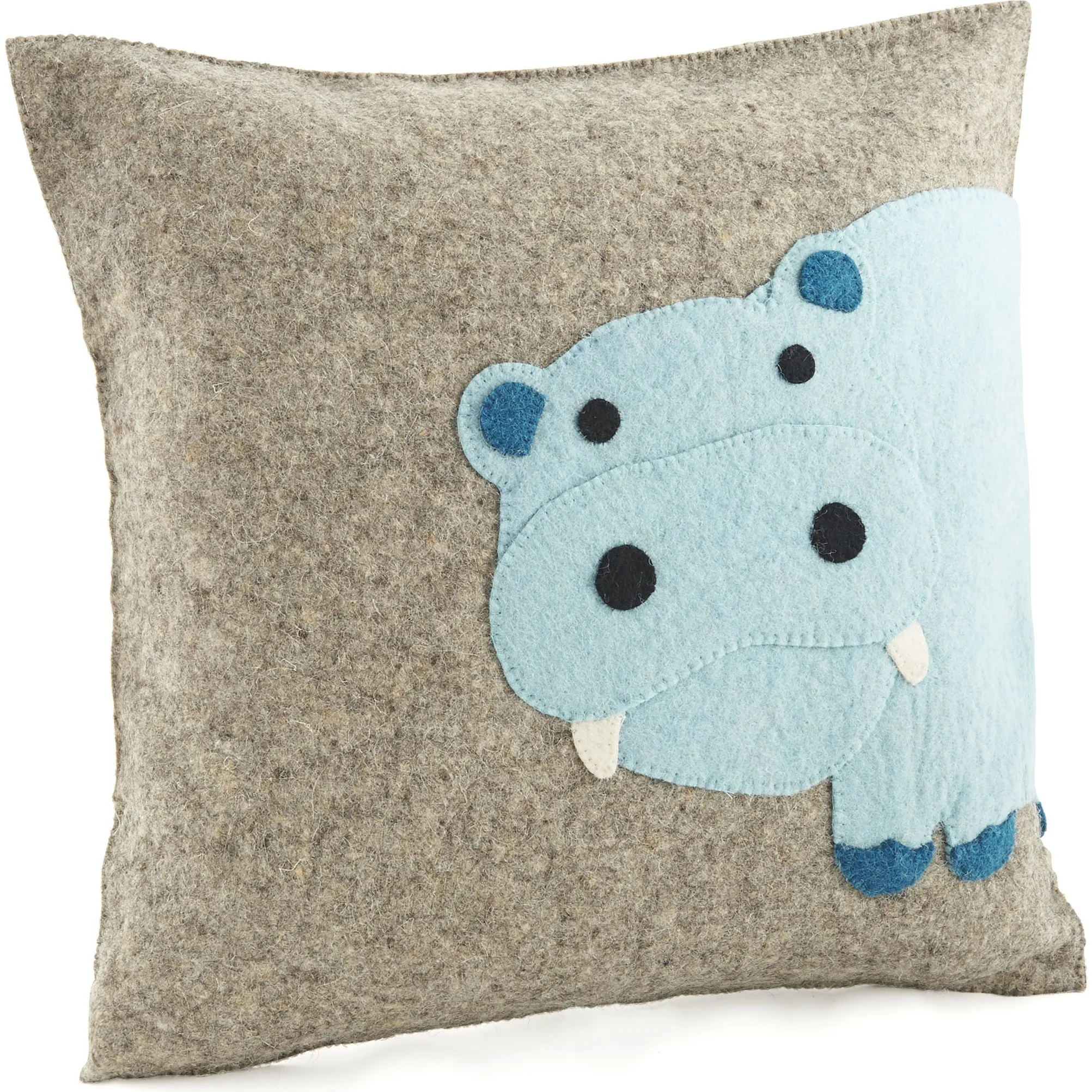 Arcadia Home Handmade Pillow in Hand Felted Wool, Blue Hippo