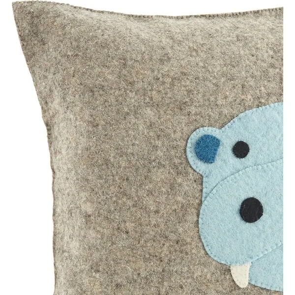 Arcadia Home Handmade Pillow in Hand Felted Wool, Blue Hippo