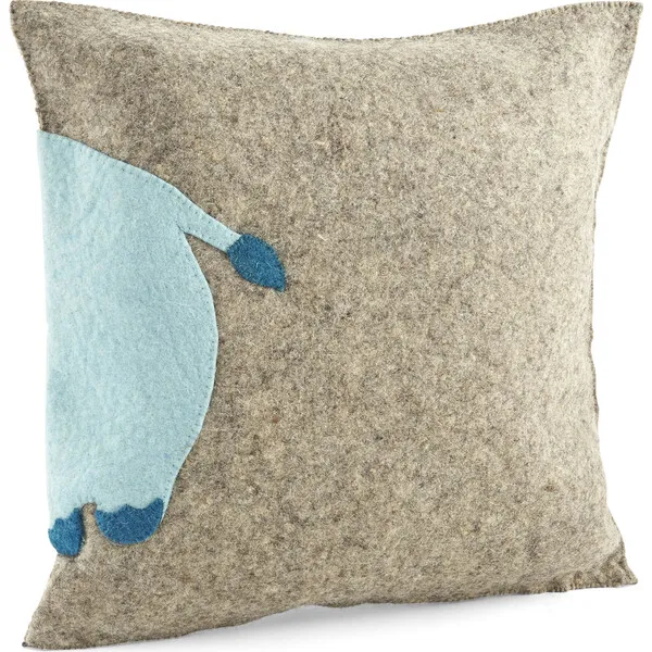 Arcadia Home Handmade Pillow in Hand Felted Wool, Blue Hippo