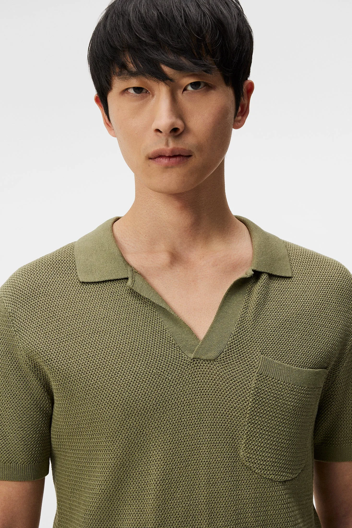 Ben Open Collar Polo / Oil Green