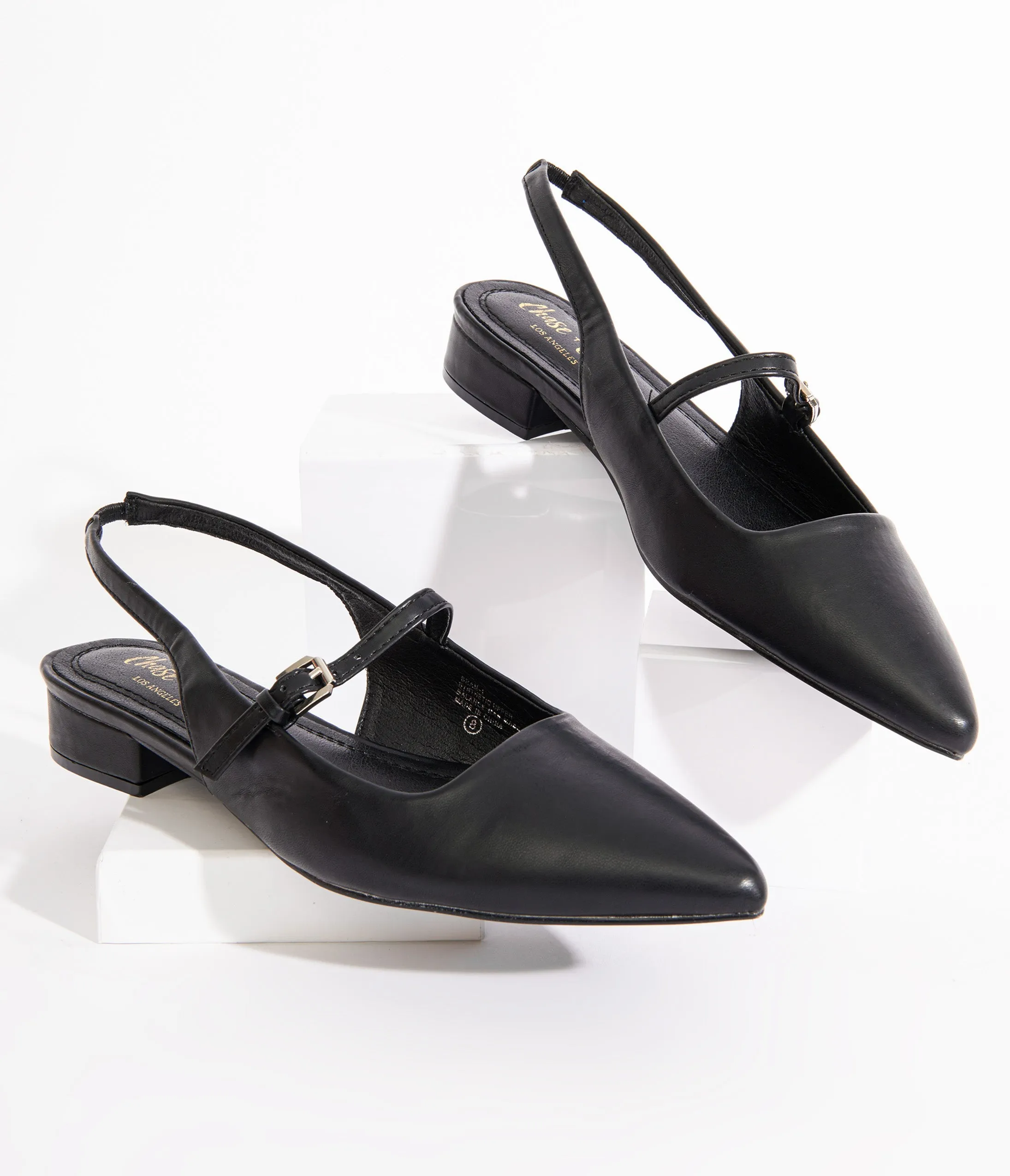 Black Leatherette Slingback Mary Jane Flats