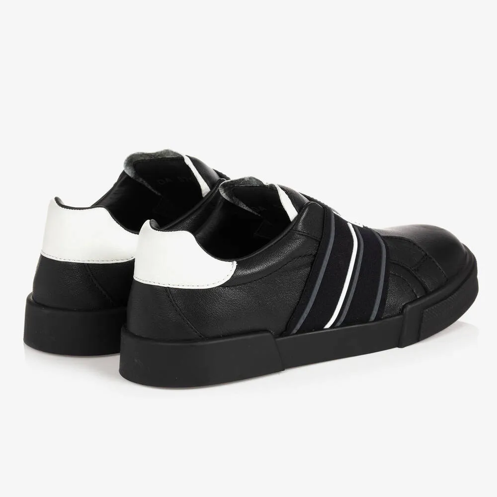 Boys Black Leather Trainers