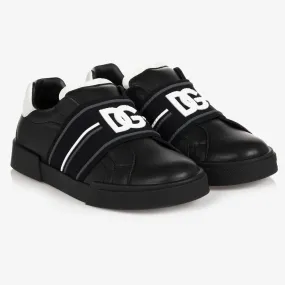 Boys Black Leather Trainers