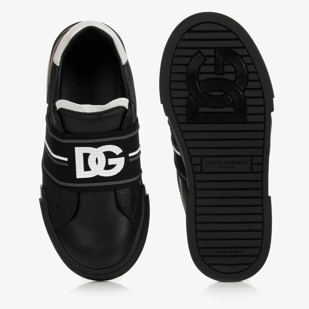 Boys Black Leather Trainers