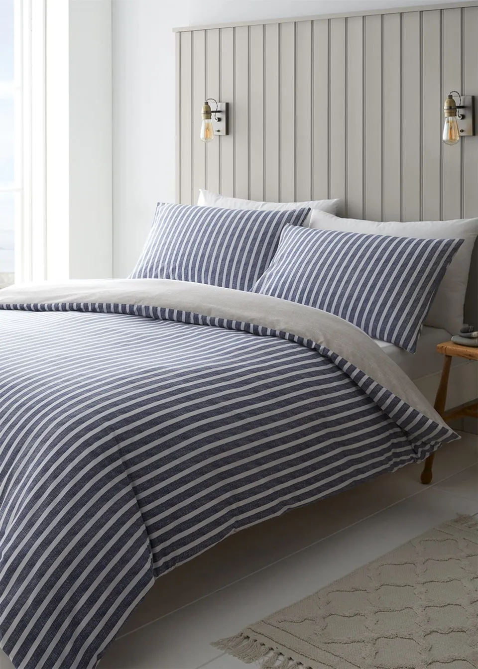 Catherine Lansfield Textured Banded Stripe Duvet Cover