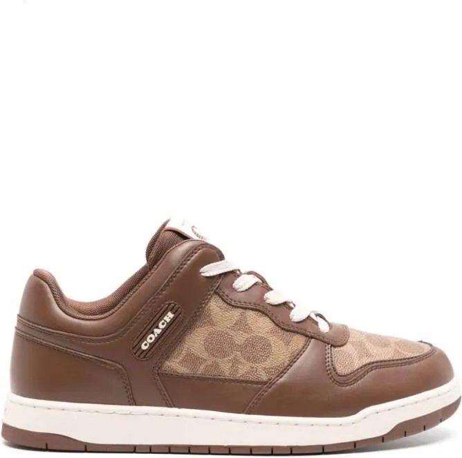 Coach logo-debossed panelled leather sneakers Brown