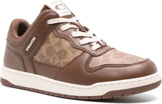 Coach logo-debossed panelled leather sneakers Brown