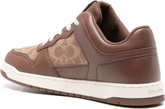 Coach logo-debossed panelled leather sneakers Brown