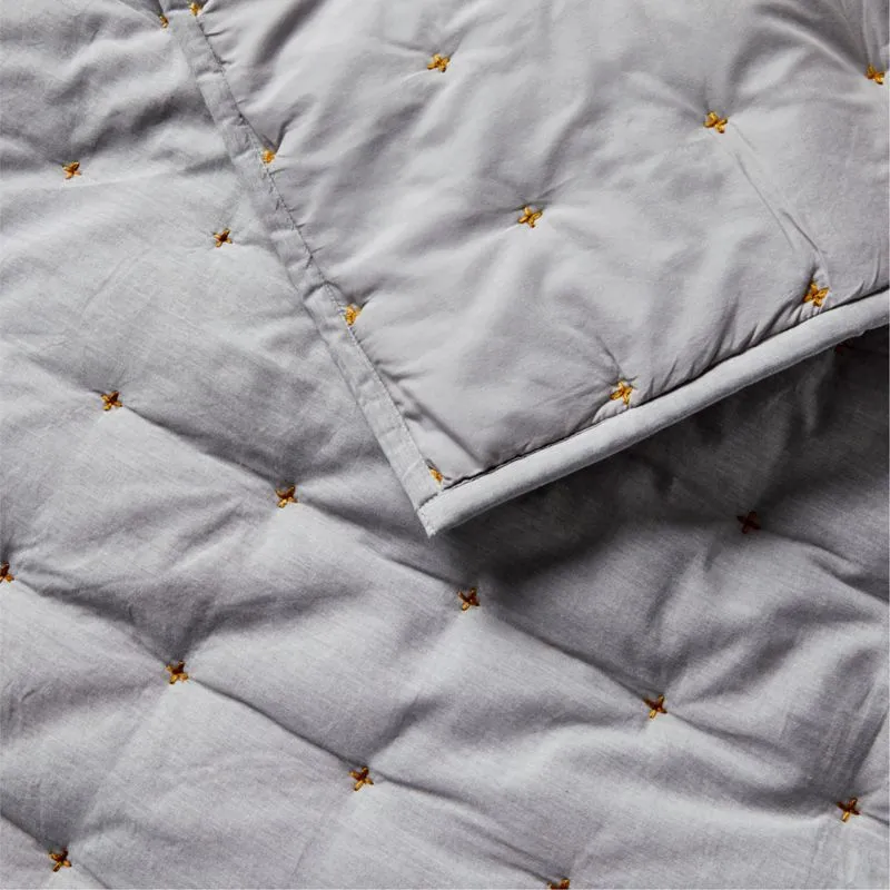 Crate&Barrel Classic Chambray Pewter Grey Cotton Kids Twin Quilt