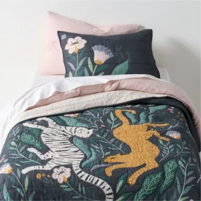 Crate&Barrel Midnight Marrakech Tiger Cotton Voile Kids Twin Quilt