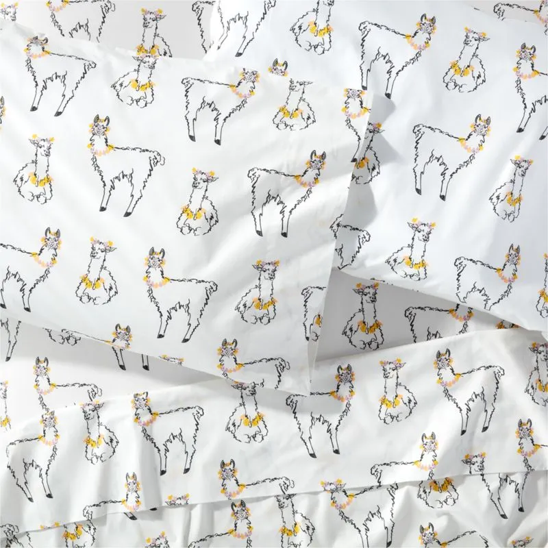 Crate&Barrel Peruvian Travel Organic Cotton Llama Kids Pillowcase