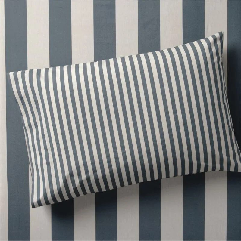 Crate&Barrel Riviera Slate Blue Stripe Organic Cotton Kids Pillowcase