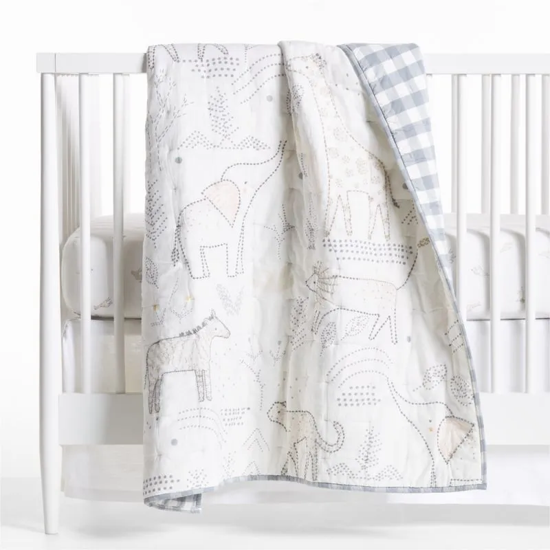 Crate&Barrel Safari Friends Gauze Organic Cotton Baby Crib Quilt