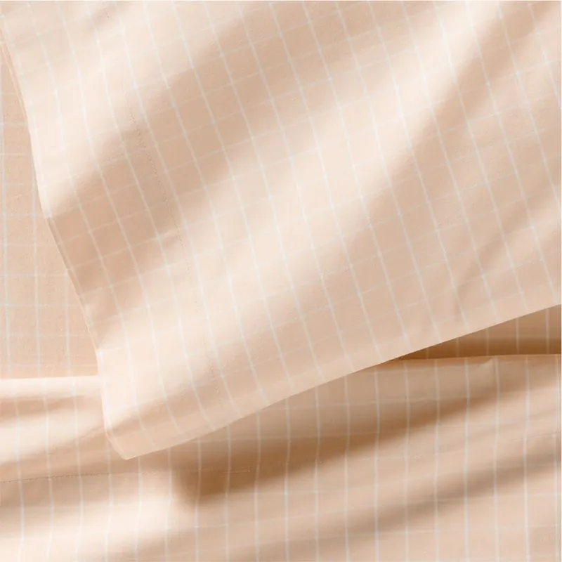 Crate&Barrel Stax Mini Grid Elegant Pink Yarn-Dyed Organic Cotton Toddler Sheet Set