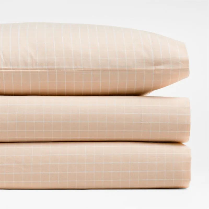 Crate&Barrel Stax Mini Grid Elegant Pink Yarn-Dyed Organic Cotton Toddler Sheet Set