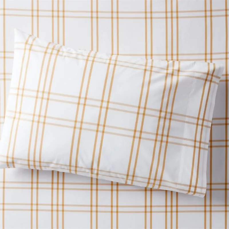 Crate&Barrel Stax Savannah Yellow Yarn-Dyed Organic Cotton Kids Pillowcase