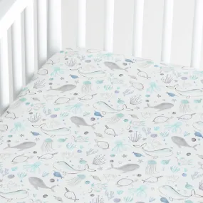 Crate&Barrel Stay Cool Sea Organic Cotton Baby Crib Fitted Sheet