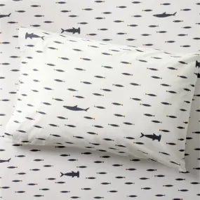 Crate&Barrel Stay Cool Shark School Organic Cotton Percale Kids Pillowcase