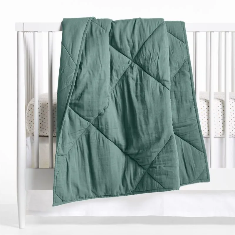 Crate&Barrel Supersoft Cool Pine Cotton Gauze Baby Crib Quilt