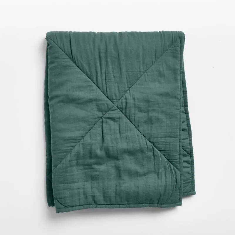 Crate&Barrel Supersoft Cool Pine Cotton Gauze Baby Crib Quilt