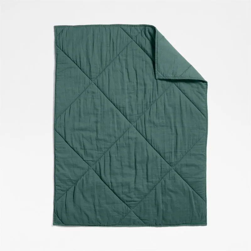 Crate&Barrel Supersoft Cool Pine Cotton Gauze Baby Crib Quilt