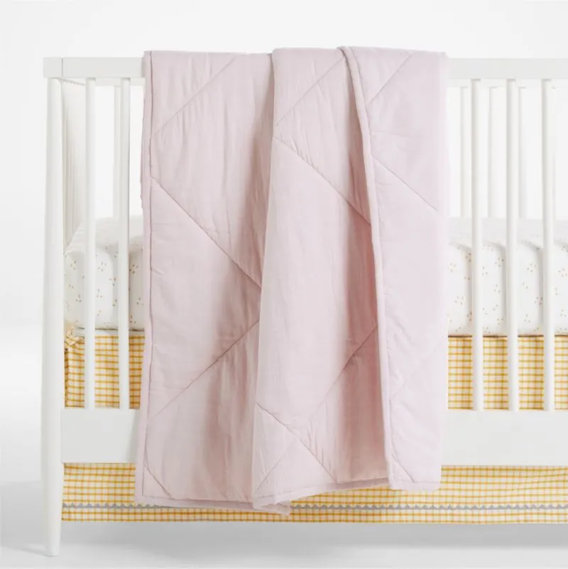 Crate&Barrel Supersoft Lilac Rose Cotton Gauze Baby Crib Quilt