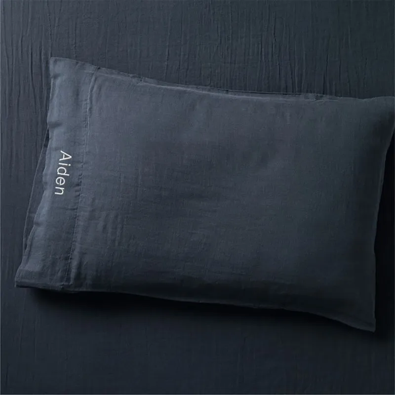 Crate&Barrel Supersoft Midnight Navy Blue Organic Gauze Kids Pillowcase