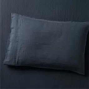 Crate&Barrel Supersoft Midnight Navy Blue Organic Gauze Kids Pillowcase