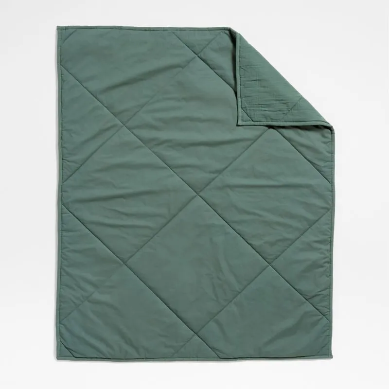 Crate&Barrel Supersoft Pine Green Cotton Gauze Baby Crib Quilt