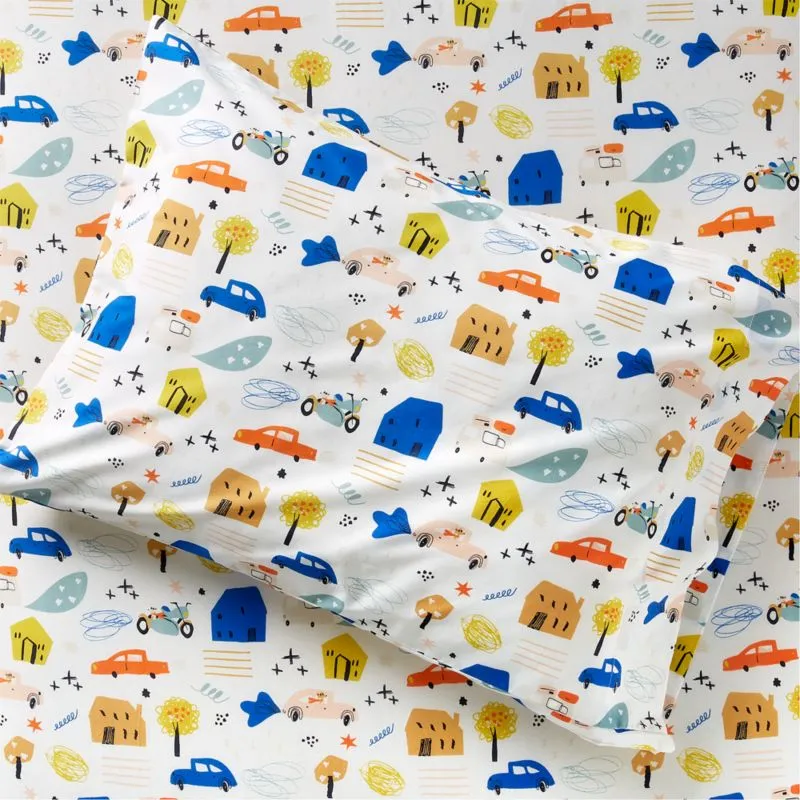 Crate&Barrel Zoom Zoom Organic Cotton Kids Car Pillowcase