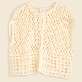 Crocheted Patterned Vest - Off White