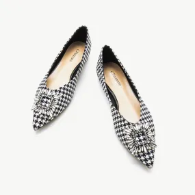 Crystal Buckle Tweed Flats (Aida) Houndstooth