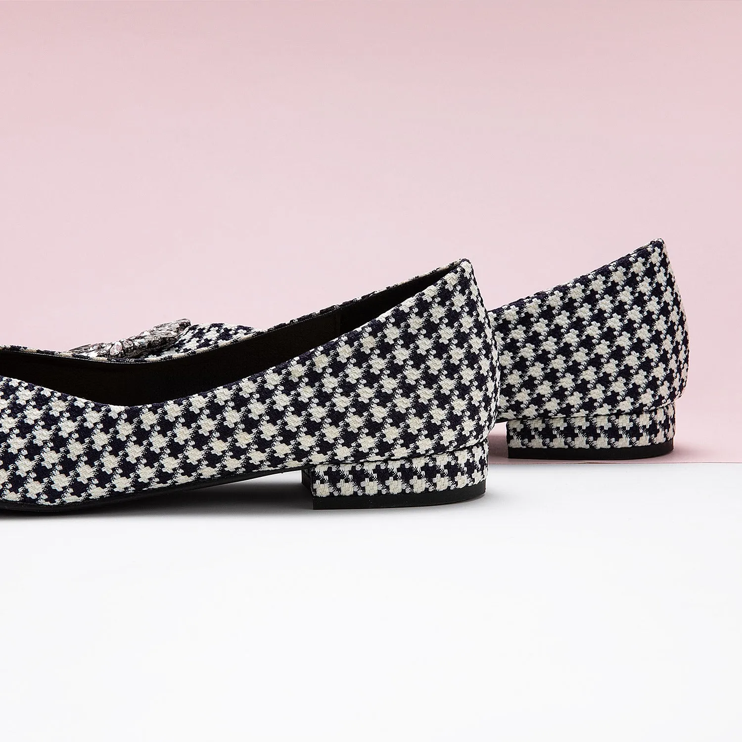 Crystal Buckle Tweed Flats (Aida) Houndstooth