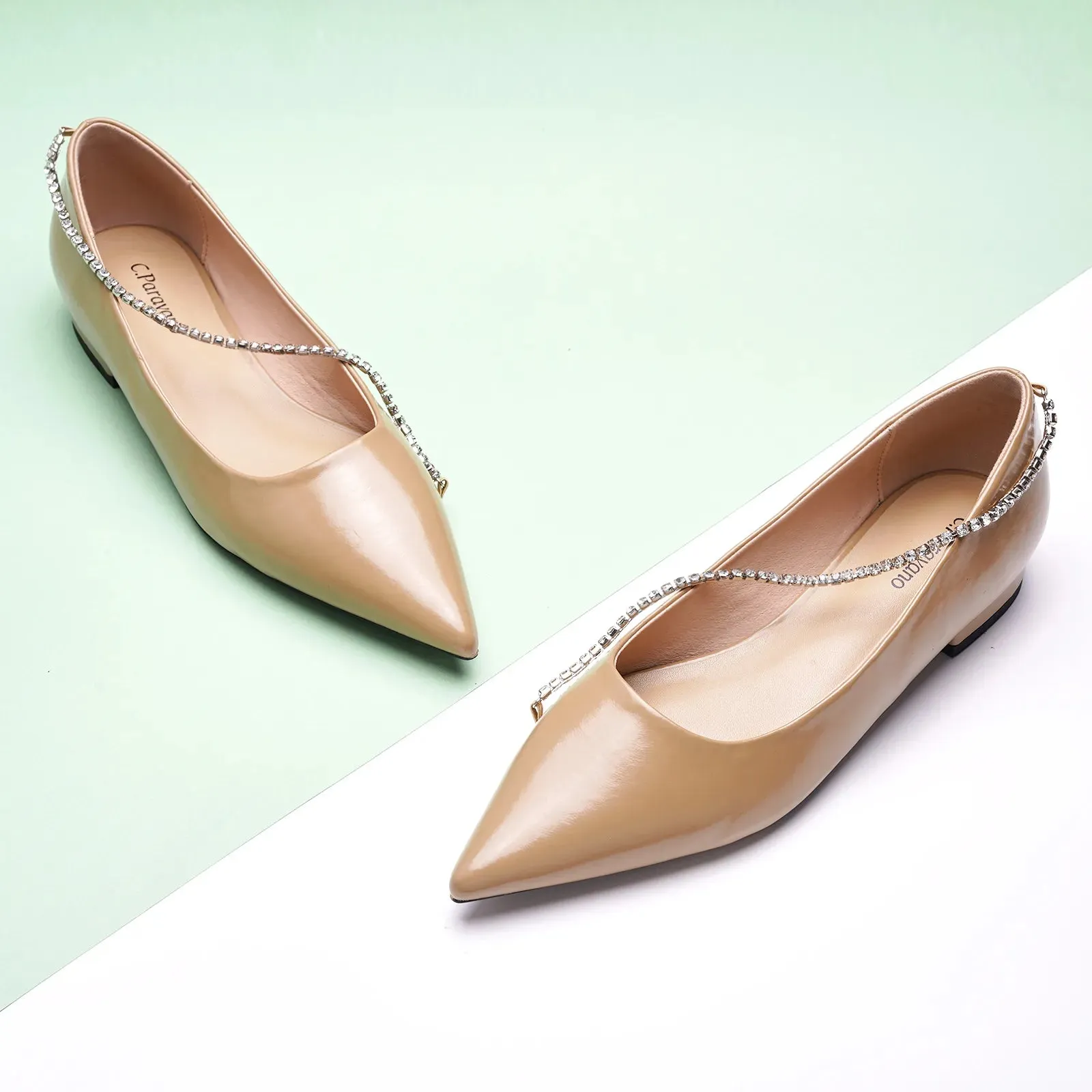 Crystal Chain Pointed Toe Flats (Aida)