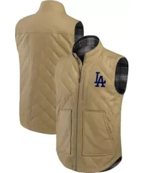 Darius Rucker Collection by Fanatics Men's MLB Tan/Charcoal Los Angeles Dodgers Reversible Canvas & Plaid Patch Full-Zip Vest