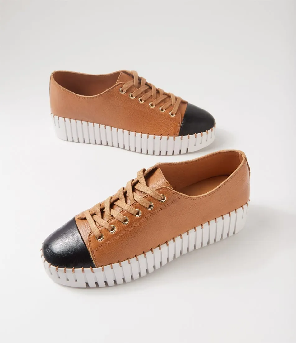 DJANGO & JULIETTE Barmery Black Tan Tumble Leather Sneakers