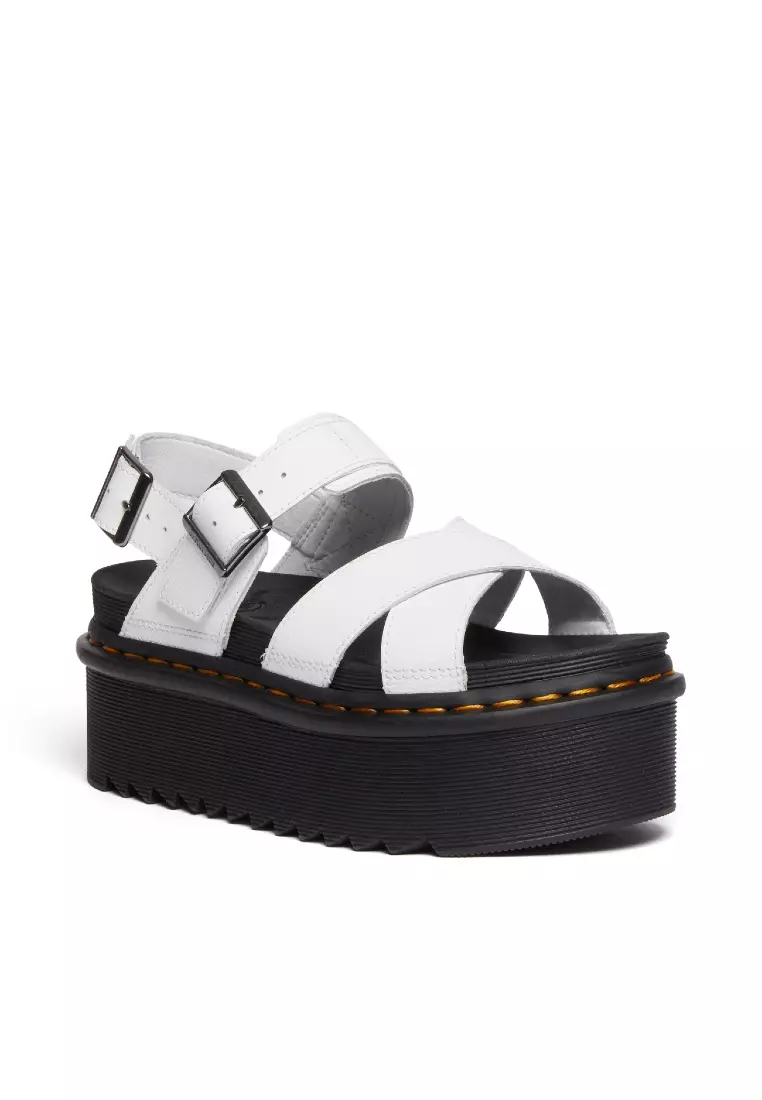 Dr. Martens VOSS II ATHENA LEATHER STRAP PLATFORM SANDALS - WHITE