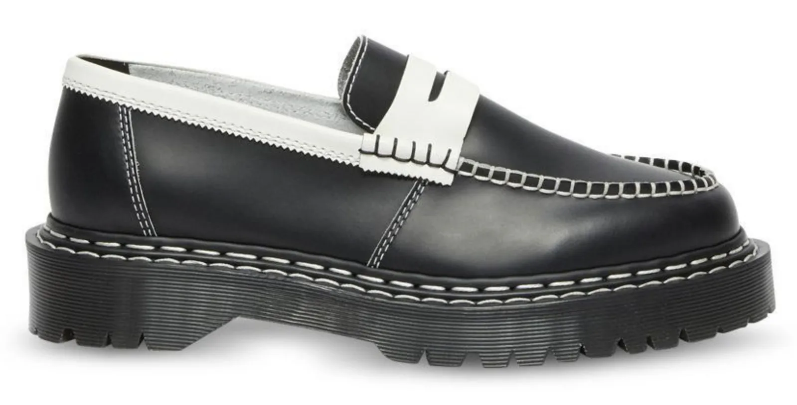 Dr. Martens Womens Penton Bex Leather Loafer - Black With White Edge/White