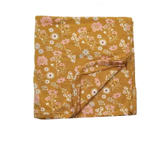 Emerson and Friends Mustard Floral Luxury Bamboo Baby Blanket