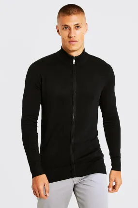 Funnel Neck Knitted Zip Through Jacket