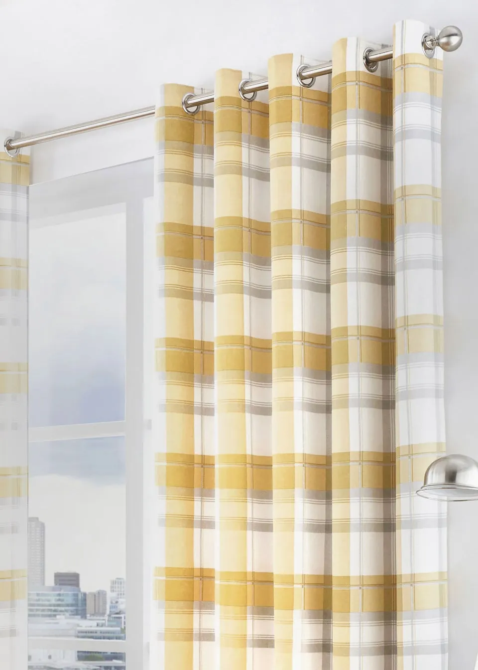 Fusion Balmoral Check Yellow Eyelet Curtains