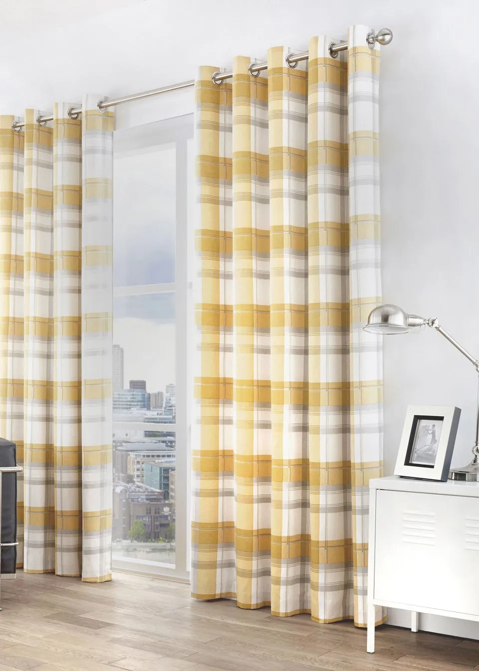 Fusion Balmoral Check Yellow Eyelet Curtains