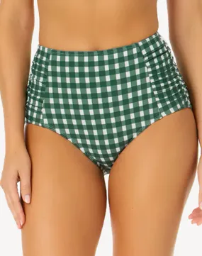 Gingham Side Shirred High Waist Bikini Bottom