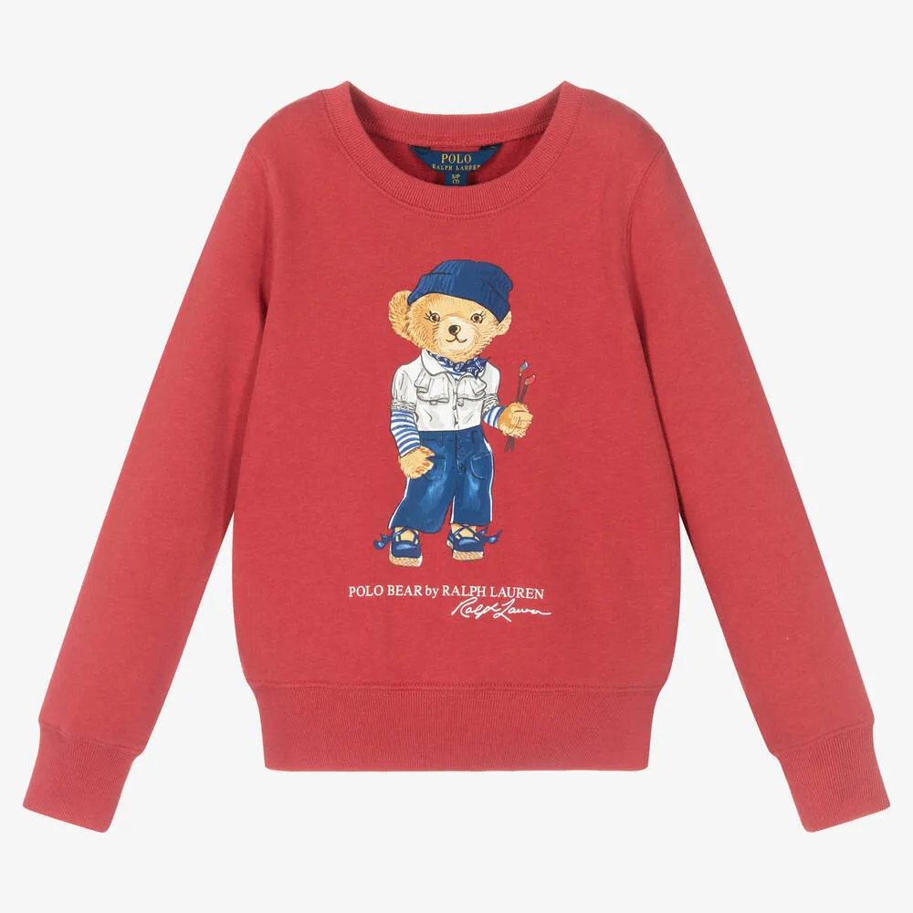 Girls Dark Red Polo Bear Sweatshirt