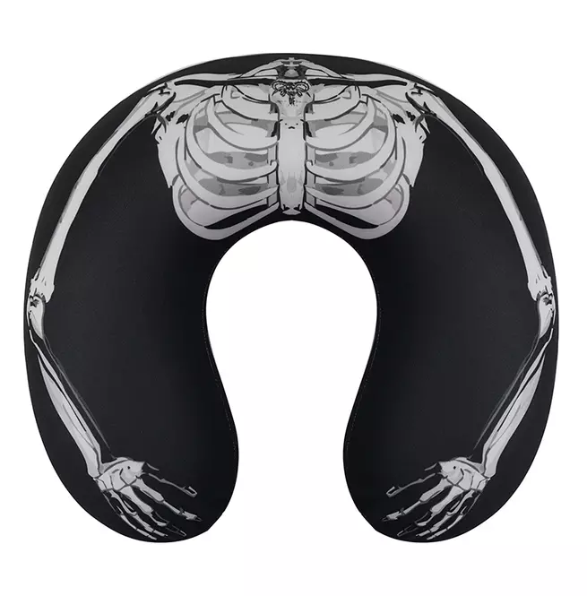 Gothic Skeleton Hand Ribcage Print Travel Pillow - Black