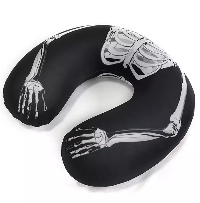 Gothic Skeleton Hand Ribcage Print Travel Pillow - Black