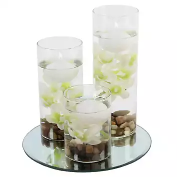 Hestia Set of 3 Floating Candles in Vases with White Faux Flowers | Kaleidoscope