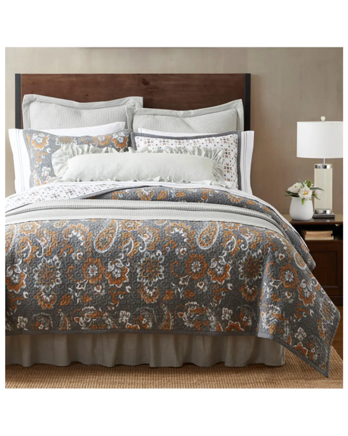 HiEnd Accents Gray Abbie Western Paisley Reversible 3-Piece Full/Queen Quilt Set