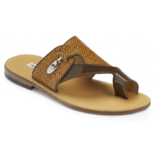 Mauri 5021 Tagliamento Patent & Ostrich Sandals Land & Chestnut (Special Order)