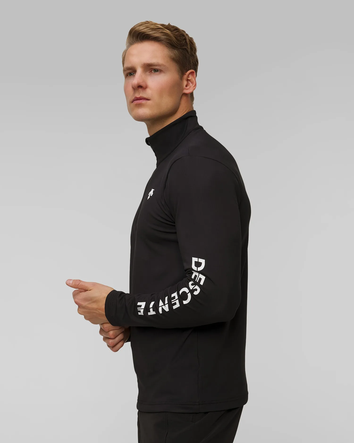 Men's zip-up turtleneck Descente Sleeve Logo DWMYGB22-blk